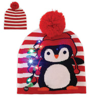 narrenwelt Weihnachtsmütze blinkend Strickmütze rot mit Motiv Pinguin Nikolaus Mütze Nikolausmütze