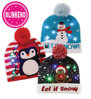 narrenwelt Weihnachtsmütze blinkend Strickmütze schwarz mit Motiv Elch Nikolaus Mütze Nikolausmütze