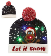 narrenwelt Weihnachtsmütze blinkend Strickmütze schwarz mit Motiv Elch Nikolaus Mütze Nikolausmütze