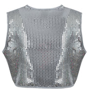 narrenwelt Kostüm Pailletten-Weste silber Damen Paillettenweste   Karneval Party Silvester