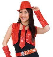 narrenwelt Kostüm Pailletten-Weste rot Damen Pailettenweste  M + XL Karneval Party Silvester
