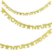 narrenwelt Girlande Silvester metallic Gold Silvestergirlande FROHES NEUES Jahr Silvester Party Feier Accessoires ca.150cm
