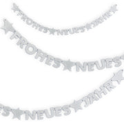 narrenwelt Girlande Silvester metallic Silber Silvestergirlande FROHES NEUES Jahr Silvester Party Feier Accessoires ca.150cm