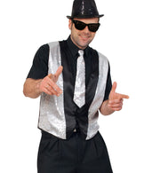 narrenwelt Kostüm Weste Chic mit Pailleten silber für Herren (58) Fasching Party Mottoparty