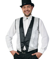narrenwelt Kostüm Weste Chic mit Pailleten silber für Herren (56) Fasching Party Mottoparty