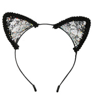 narrenwelt Haarreif Katzenohren mit Pailetten schwarz / silber Party Accessoires Haarschmuck