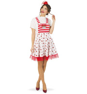 narrenwelt Kostüm Latzrock rot/weiß Latzerock 1tlg. Rock mit Köln Wappen und Dom Print  Karneval Motto Party