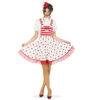 narrenwelt Kostüm Latzrock rot/weiß Latzerock 1tlg. Rock mit Köln Wappen und Dom Print  Karneval Motto Party