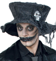 narrenwelt Hut Zombie Zombiehut mit Totenkopf und Spinnweben Hexerhut Horror Halloween Gothic ca 60cm Erwachsene