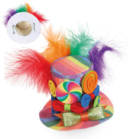 narrenwelt Minihut Candy Mini-Hut mehrfarbig bunt Fascinator  mit Federn Lollipops Schleifen Fasching Accessoires