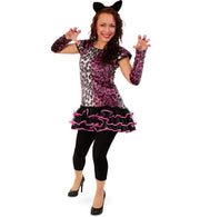 narrenwelt Kostüm Pink Leopard Plüsch Leo Kleid Damen Gr. 34-44 Fasching