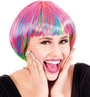 narrenwelt Perücke Party Cats bunt SE  80 iger Jahre Bubikopf Candy Girl  Fasching Karneval
