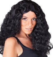 narrenwelt Perücke Barbara ca 40 cm schwarz lang mit Locken Damen Herren Fasching Karneval
