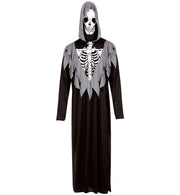 narrenwelt Kostüm Robe Skelett Kutte mit Kapuze und Maske Komplett Set Gr. L + XL Halloween Grusel Horror Karneval Fasching