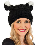 narrenwelt Plüschmütze Katze Plüsch Mütze Kappe schwarz Katzenohren Ohren Kostüm Accessoires Einheitsgröße