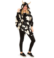 narrenwelt Kostüm Poncho Kuh schwarz / weiß gefleckt mit Kapuze Unisex