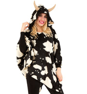 narrenwelt Kostüm Poncho Kuh schwarz / weiß gefleckt mit Kapuze Unisex