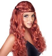Perücke Lady Sophia rot lang gelockt mit geflochtenem Zöpfchen