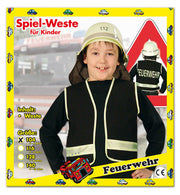 narrenwelt Kostüm Spielweste Feuerwehr Kinder Feuerwehrweste mit Reflektorstreifen schwarz Gr. 104 - 140