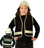 narrenwelt Kostüm Spielweste Feuerwehr Kinder Feuerwehrweste mit Reflektorstreifen schwarz Gr. 104 - 140