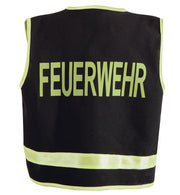 narrenwelt Kostüm Spielweste Feuerwehr Kinder Feuerwehrweste mit Reflektorstreifen schwarz Gr. 104 - 140