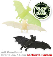 narrenwelt Fledermaus Deko GID ca. 14 cm nachtleuchtend an Gummiband Halloween Accessoires Dekoration hell oder schwarz