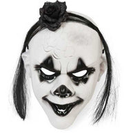 narrenwelt Horror Maske Horrormaske Halloween Horror Clown schwarz/weiß mit Haarsträhne und Blume Kostüm  Accessoire