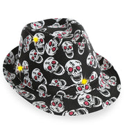 narrenwelt Halloween Hut Trilby Skull schwarz blinkend inkl. Batterien Totenkopf Schädel Halloweenhut  Gothic Graf Dracula Gr. 58 cm