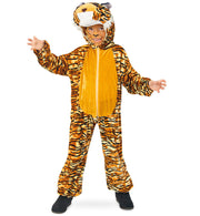 narrenwelt Kostüm Tiger Plüsch - Overall mit Kapuze Tiger Größen 104 + 116 Kleinkind Fasching Tierkostüm