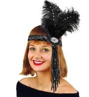 narrenwelt Pailletten Stirnband Charleston schwarz Feder Great Gatsby