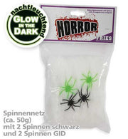 narrenwelt Spinnennetz groß Deko Spinnennetz mit 4 Spinnen GID  nachtleuchtend Halloween Party Event