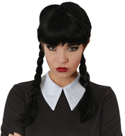 narrenwelt Perücke Wendy Vamp Haar schwarz lang glatt geflochtene Zöpfe  Freak Kostüm Halloween Accessoire