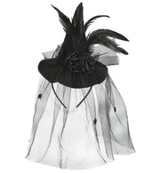 narrenwelt Haarreif Hexe edel Minihut Mini Hexenhut Hexen Hut edel Federn +  Rosen + Tüll mit kleinen Spinnen