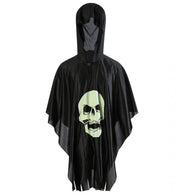 narrenwelt Kostüm Skull mit Kapuze nachtleuchtend GID Skelett 1tlg mit Kapuze Umhang Halloween Kinder Gespenst  Gr. 128/140 - 152/164