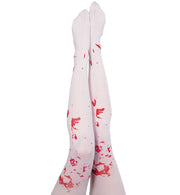 narrenwelt Strumpfhose Blutoptik Horror Halloween Zombiebraut Scherzartikel weiß mit roten Blutflecken Accessoire Karneval