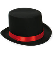 Gentleman Zylinder Hut Edel - Satinoptik schwarz mit Satinband rot 57 cm Erwachsene Unisex Halloween Kostüm Accessoire