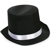 narrenwelt Gentleman Zylinder Hut Edel - Satinoptik schwarz mit Satinband Weiss 57 cm Halloween Accessoire Erwachsene Unisex
