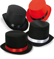 narrenwelt Gentleman Zylinder Hut Edel - Satinoptik schwarz mit Satinband Weiss 57 cm Halloween Accessoire Erwachsene Unisex