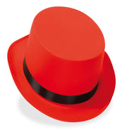 narrenwelt Gentleman Zylinder Hut Edel - Satinoptik rot mit Satinband schwarz 57 cm Erwachsene Unisex Halloween Kostüm Accessoire