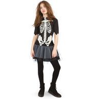 narrenwelt Kostüm Bones Kleid Halloween Skelett Mädchen Teenie 140 - 164