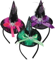 narrenwelt Minihut Haarreif Hexe Hexenhut mit Strass - Spinne  3 Farben Halloween Kostüm Accessoires