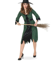 narrenwelt Kostüm Waldhexe Damen Hexe Kleid lang 1tlg. mit Gürtel Hexe Halloween Hexenkleid Hexenkostüm Gr. 38 - 46