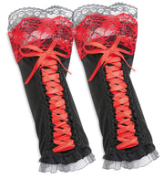 narrenwelt Armstulpen schwarz mit bunter Spitze Damen Handschuhe Fasching Karneval Kostüm Accessoires