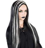 narrenwelt Perücke Hexe Vamp schwarz mit Silbersträhnen Langhaar Fasching Karneval Horror Halloween Kostüm Accessoires