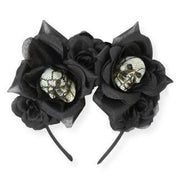 narrenwelt Haarreif Blumen schwarz und Totenschädel Halloween Gothic Dia los Muertos Kostüm Accessoires