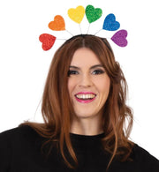 narrenwelt Haarreif mit 6 Glitzerherzen JGA Party Event Herz bunt Rainbow Karneval Accessoires