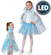 narrenwelt Kostüm Cape Schneefee mit LED Schneeflocke Fee Mädchen Kostüm  Kleinkind hellblau Gr. 104/116 + 128/140 Fasching