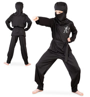 narrenwelt Kostüm Ninja - 2tlg. Anzug Oberteil + Hose schwarz für Kinder Größe: 128 - 140