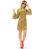 narrenwelt Kostüm Hippie SUMMER Kleid mit Trompetenärmeln
 Damen Fasching 38 - 44