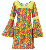 narrenwelt Kostüm Hippie SUMMER Kleid mit Trompetenärmeln
 Damen Fasching 38 - 44